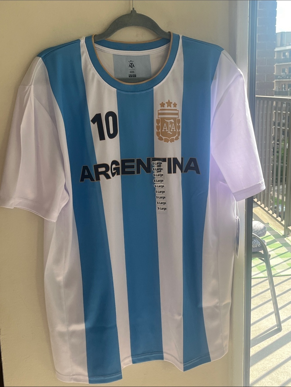FA Argentina Style Soccer Jersey - Blue & White with Gold Trim